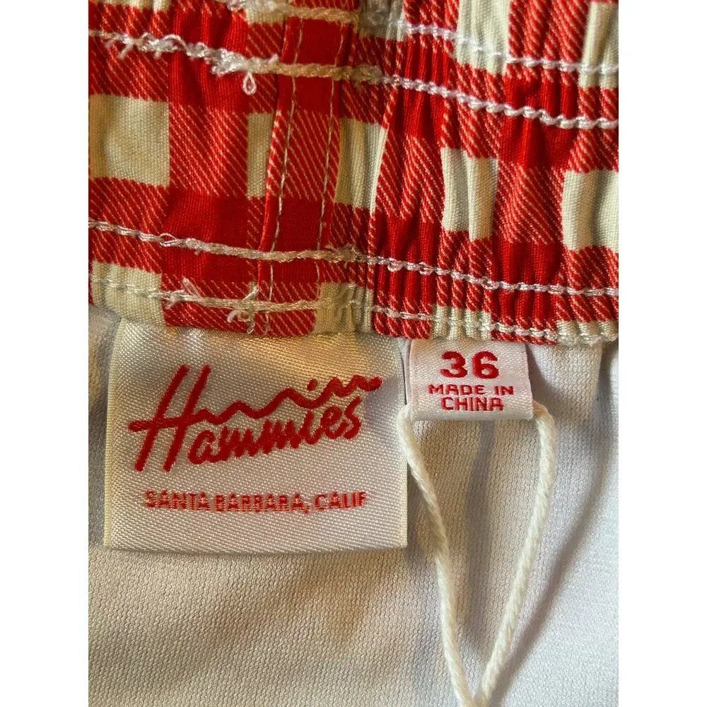 Hammies Gingham Cabana Red Trunk Short 36 Lined Swim Casual Retro Preppy Coastal